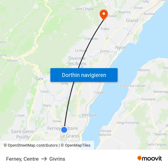 Ferney, Centre to Givrins map
