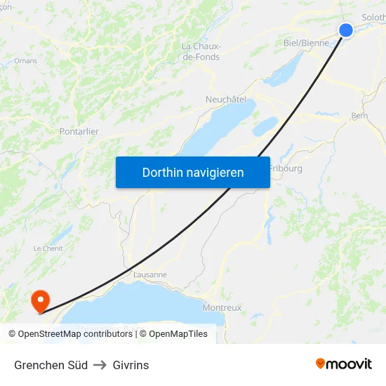 Grenchen Süd to Givrins map