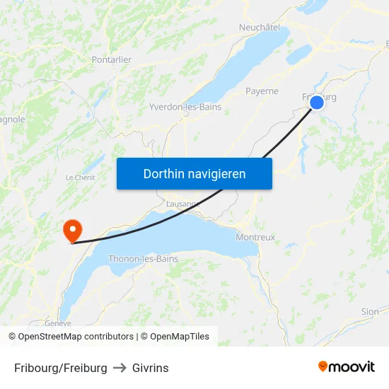 Fribourg/Freiburg to Givrins map
