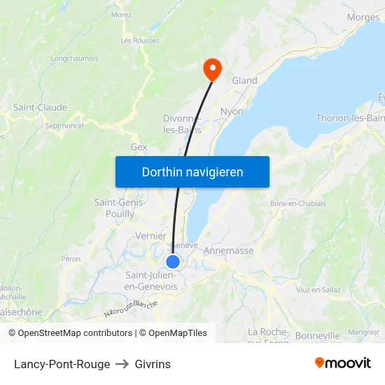 Lancy-Pont-Rouge to Givrins map
