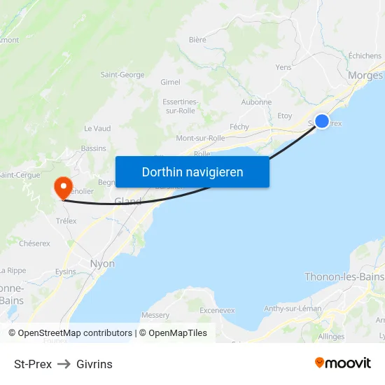 St-Prex to Givrins map