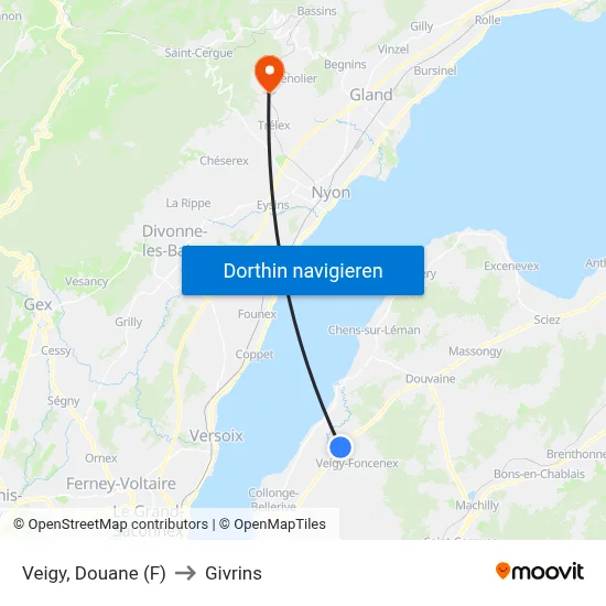 Veigy, Douane (F) to Givrins map