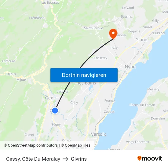 Cessy, Côte Du Moralay to Givrins map