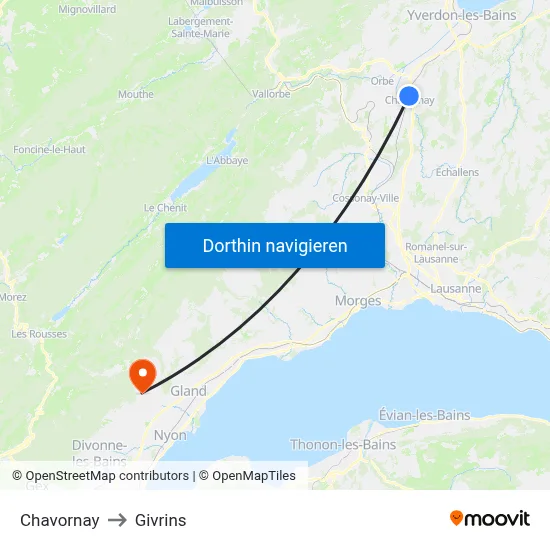 Chavornay to Givrins map