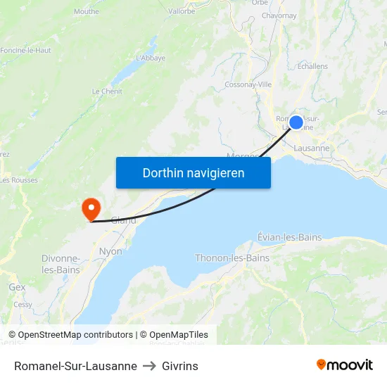 Romanel-Sur-Lausanne to Givrins map