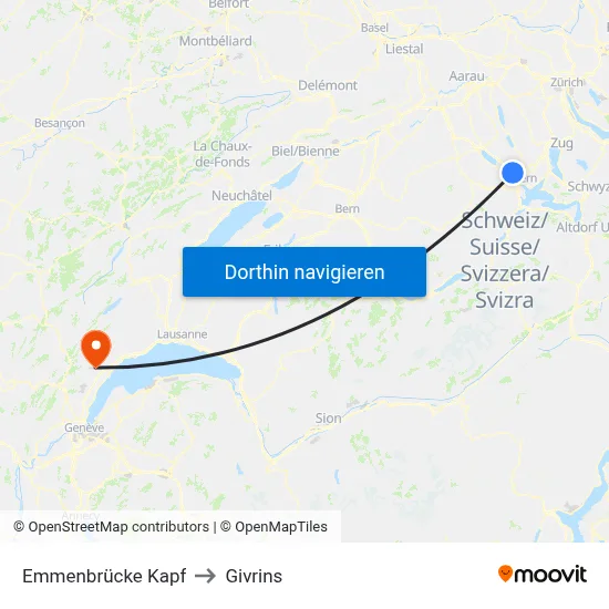 Emmenbrücke Kapf to Givrins map