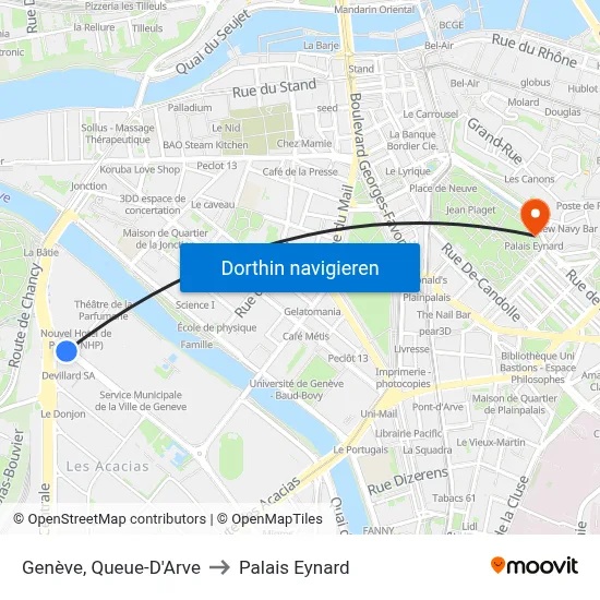 Genève, Queue-D'Arve to Palais Eynard map
