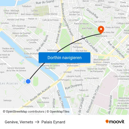 Genève, Vernets to Palais Eynard map