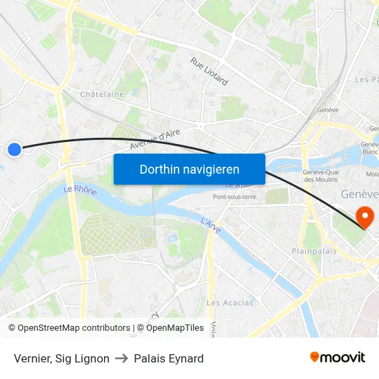 Vernier, Sig Lignon to Palais Eynard map