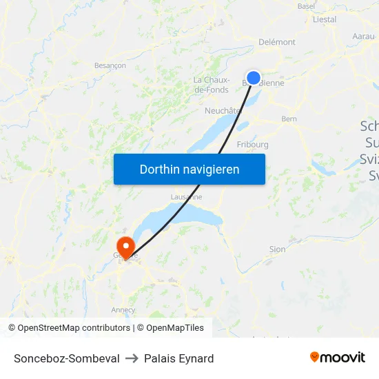 Sonceboz-Sombeval to Palais Eynard map