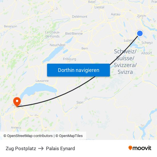 Zug Postplatz to Palais Eynard map