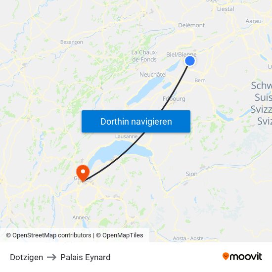 Dotzigen to Palais Eynard map