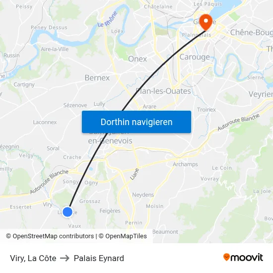 Viry, La Côte to Palais Eynard map