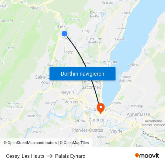 Cessy, Les Hauts to Palais Eynard map