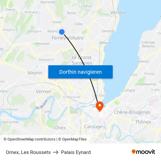 Ornex, Les Roussets to Palais Eynard map