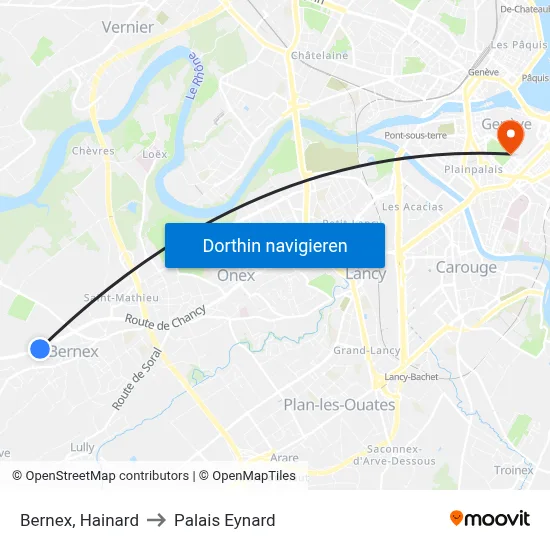 Bernex, Hainard to Palais Eynard map