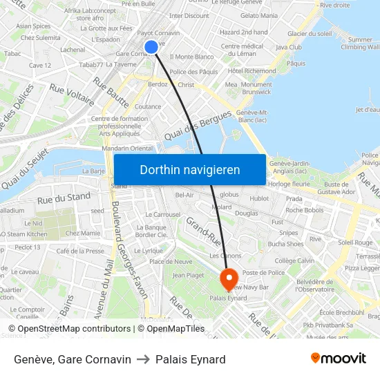 Genève, Gare Cornavin to Palais Eynard map