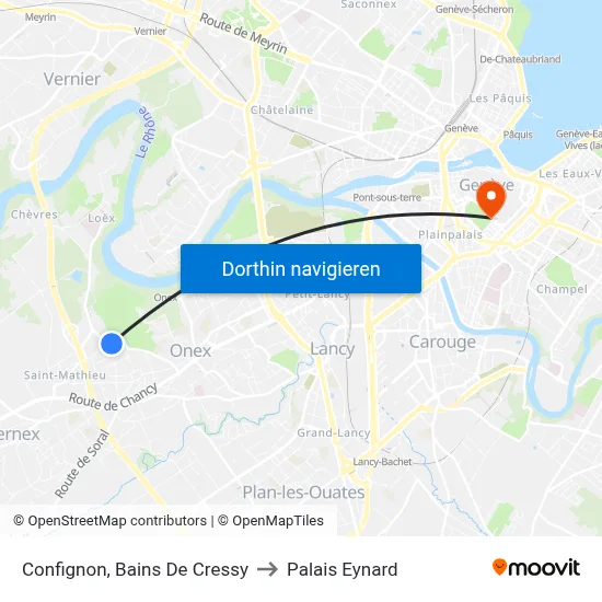 Confignon, Bains De Cressy to Palais Eynard map