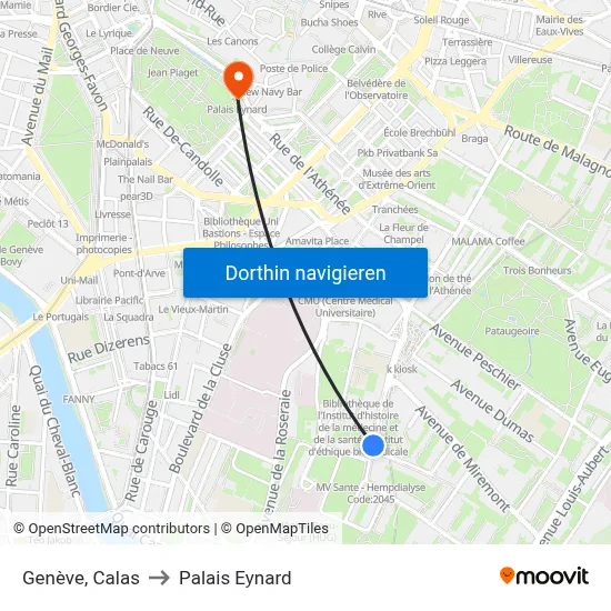 Genève, Calas to Palais Eynard map