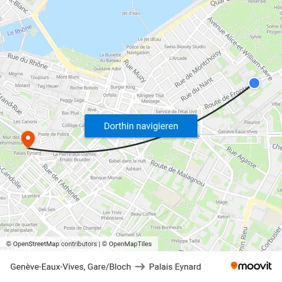 Genève-Eaux-Vives, Gare/Bloch to Palais Eynard map