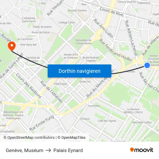 Genève, Muséum to Palais Eynard map