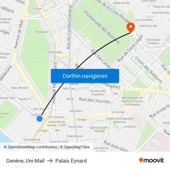 Genève, Uni-Mail to Palais Eynard map