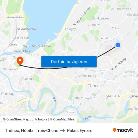 Thônex, Hôpital Trois-Chêne to Palais Eynard map
