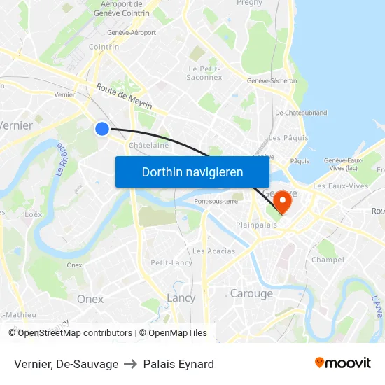 Vernier, De-Sauvage to Palais Eynard map