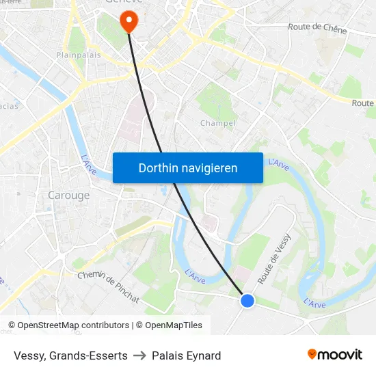 Vessy, Grands-Esserts to Palais Eynard map