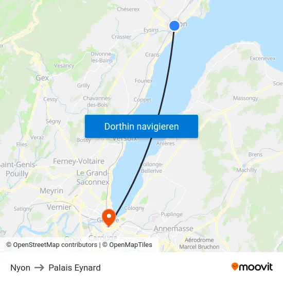 Nyon to Palais Eynard map