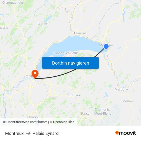 Montreux to Palais Eynard map