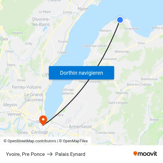 Yvoire, Les Mottes to Palais Eynard map