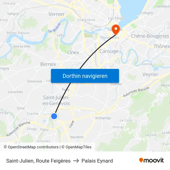 Saint-Julien, Route Feigères to Palais Eynard map
