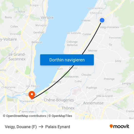 Veigy, Douane (F) to Palais Eynard map