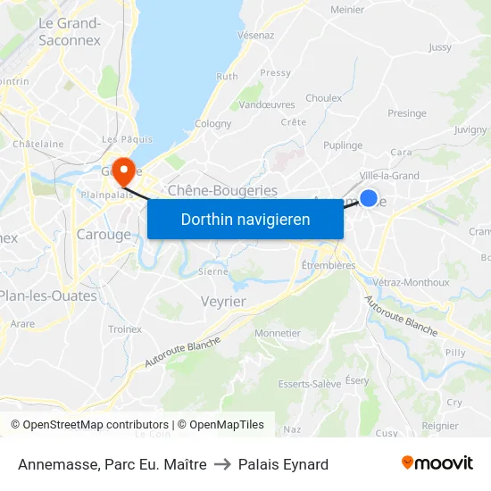 Annemasse, Parc Eu. Maître to Palais Eynard map