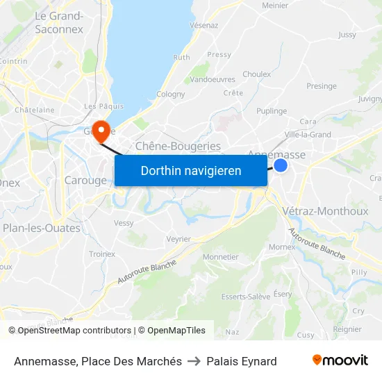 Annemasse, Place Des Marchés to Palais Eynard map