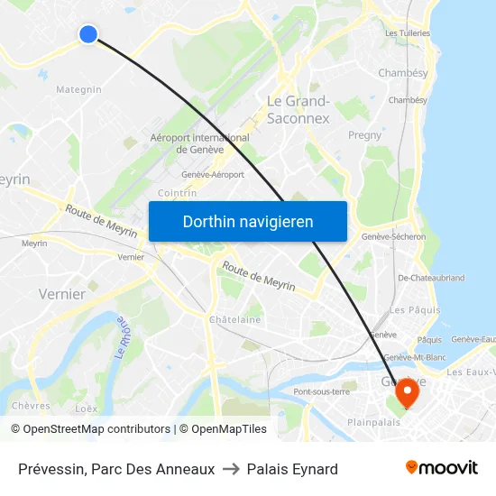 Prévessin, Parc Des Anneaux to Palais Eynard map