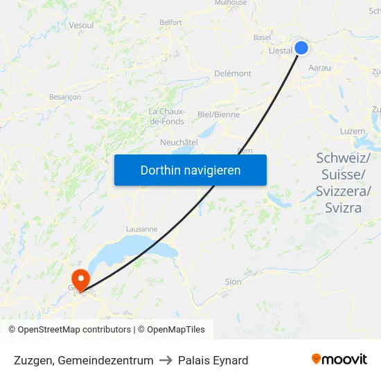 Zuzgen, Gemeindezentrum to Palais Eynard map