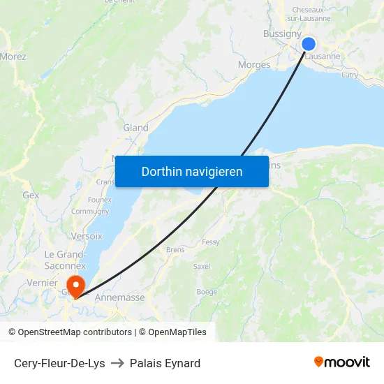 Cery-Fleur-De-Lys to Palais Eynard map