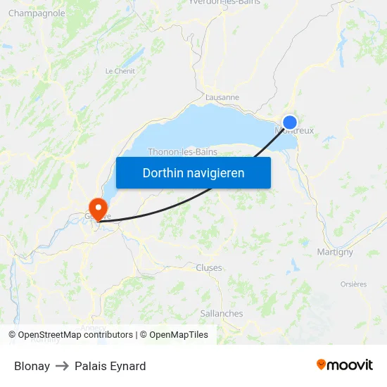 Blonay to Palais Eynard map