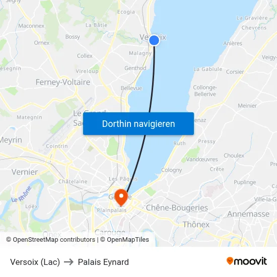 Versoix (Lac) to Palais Eynard map