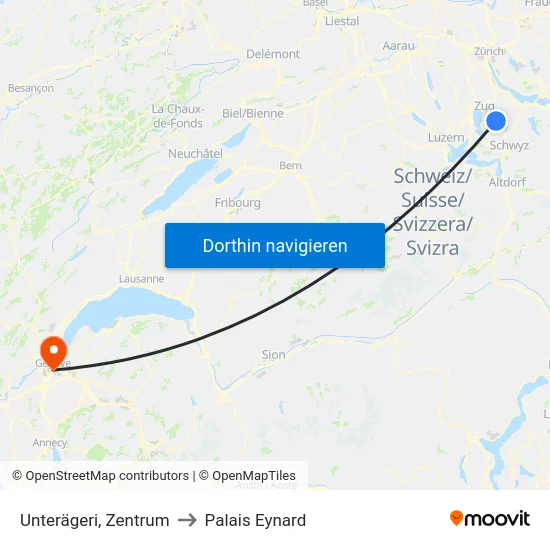 Unterägeri, Zentrum to Palais Eynard map