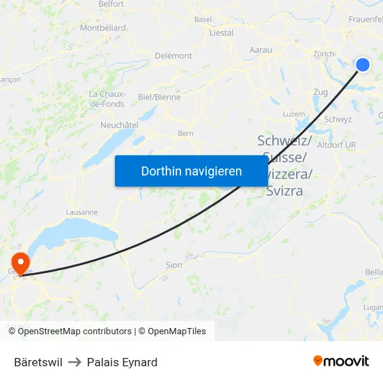 Bäretswil to Palais Eynard map