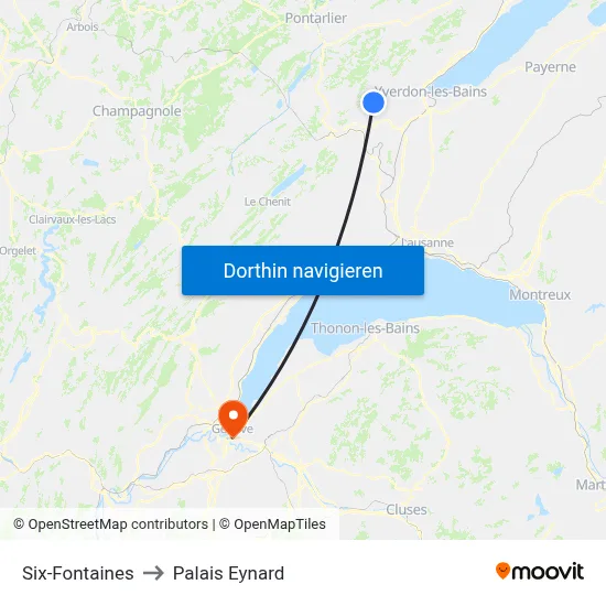 Six-Fontaines to Palais Eynard map
