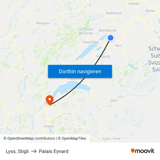 Lyss, Stigli to Palais Eynard map
