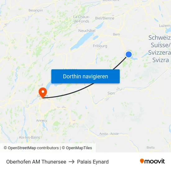 Oberhofen AM Thunersee to Palais Eynard map