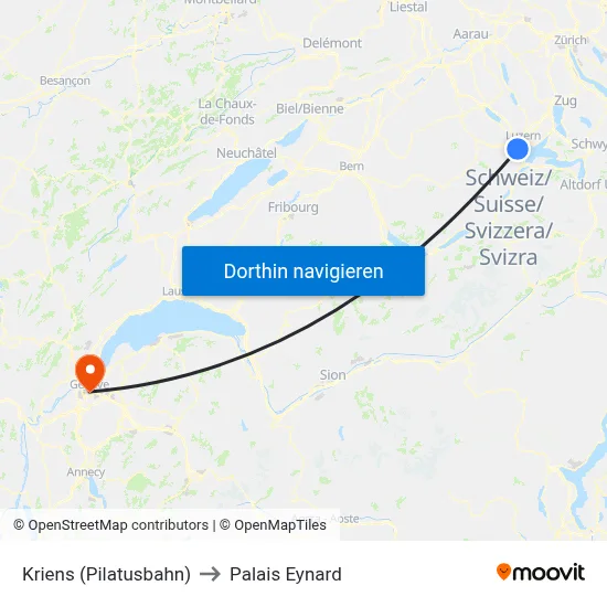 Kriens (Pilatusbahn) to Palais Eynard map