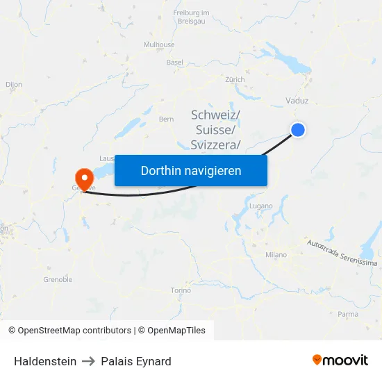 Haldenstein to Palais Eynard map