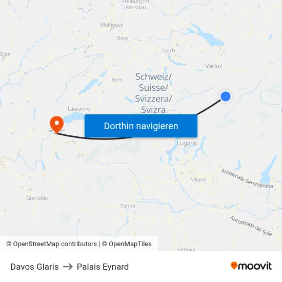 Davos Glaris to Palais Eynard map