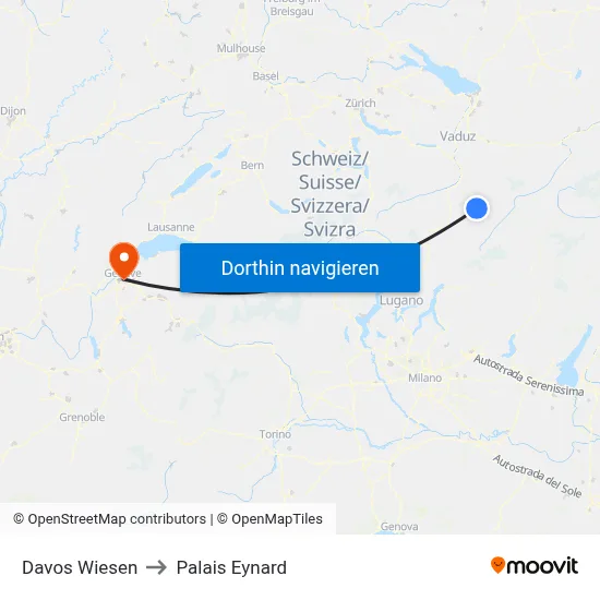 Davos Wiesen to Palais Eynard map